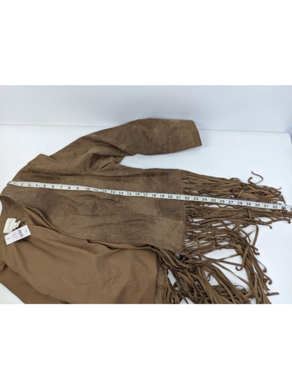 Chicos Faux Suede Fringe Jacket Brown Long Sleeve Size 3 / XL NWT Western Boho - Picture 8 of 9